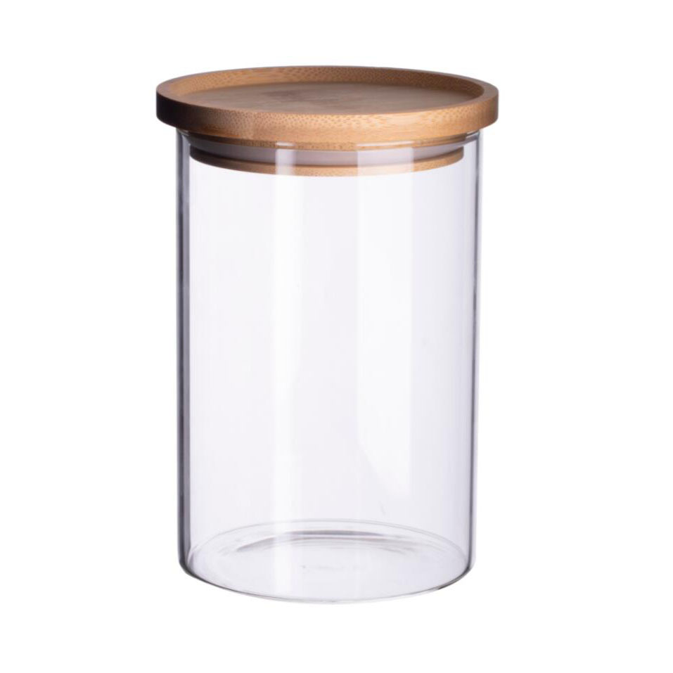 P110009 stackable glass canister with bamboo lid 850ML
