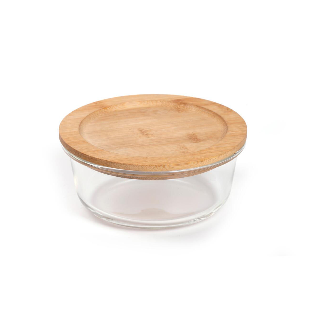 P110012 Round glass food container with bamboo lid 600ML 