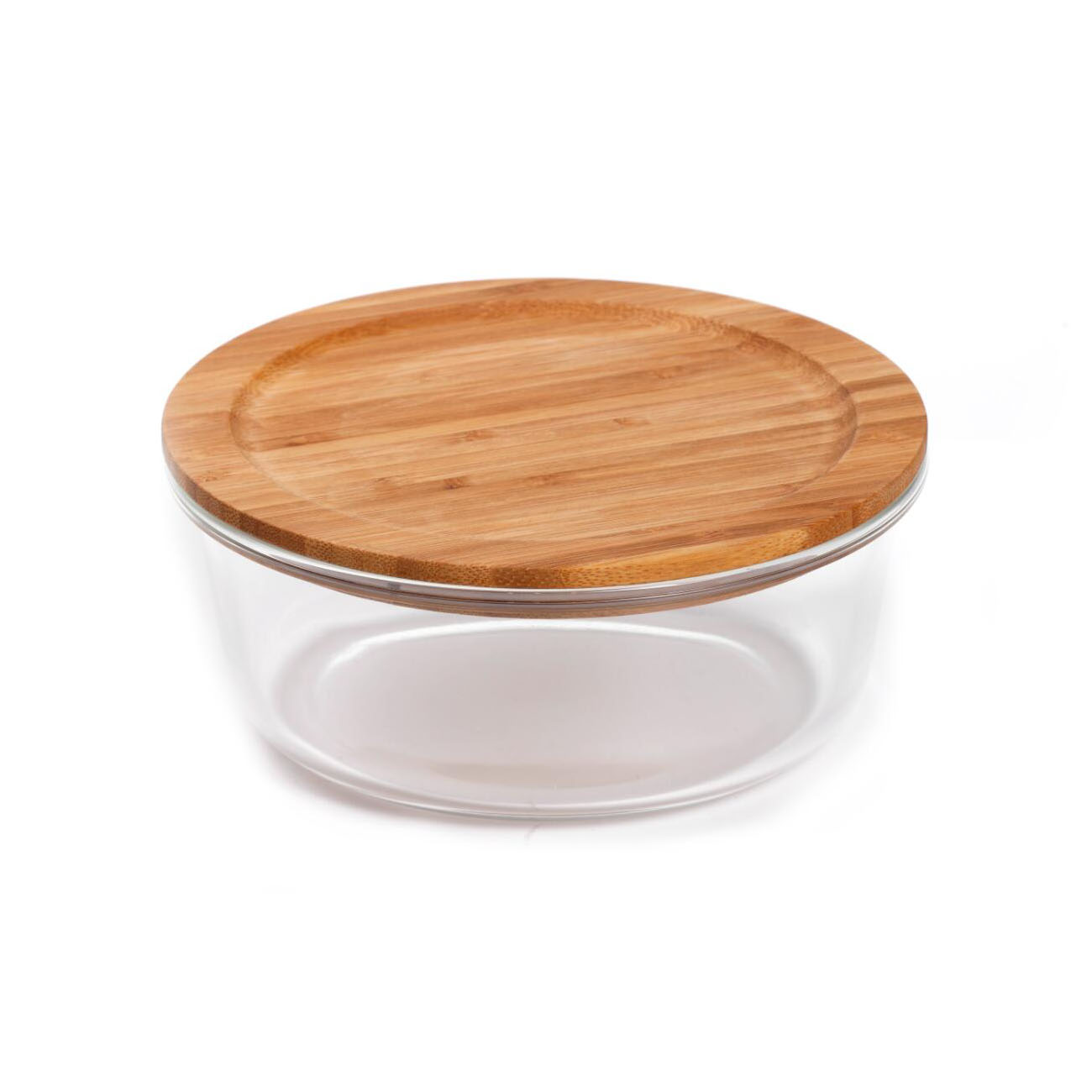 P110013 Round glass food container with bamboo lid 950ML    