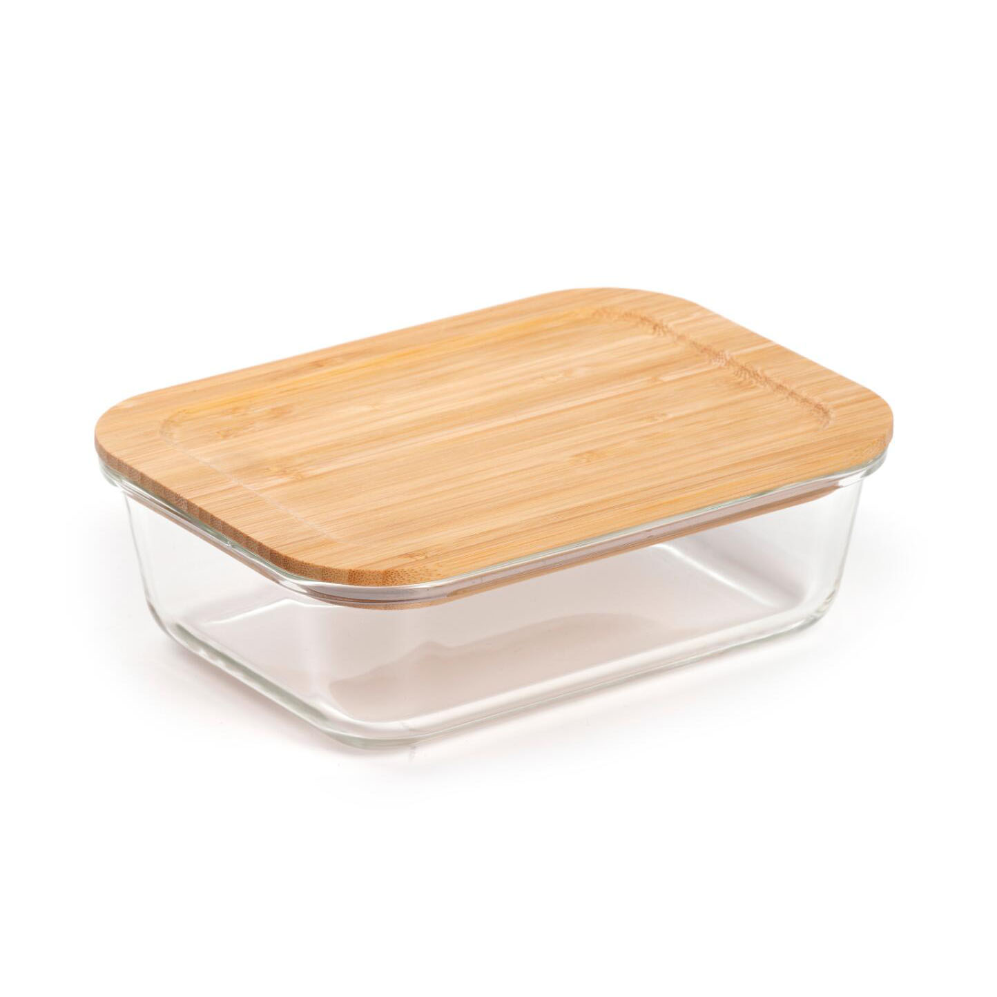P110014 Rectangle glass food container with bamboo lid 1040ML