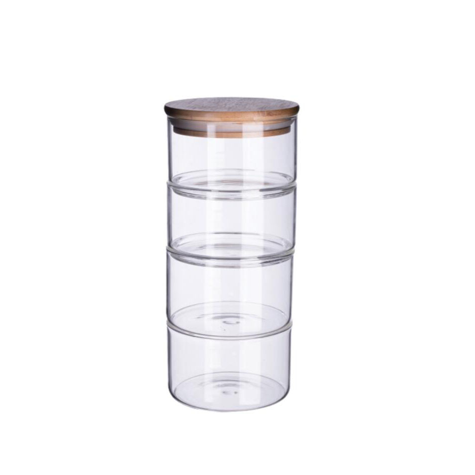 P110015 4 stack glass canister with bamboo lid 1.3L 